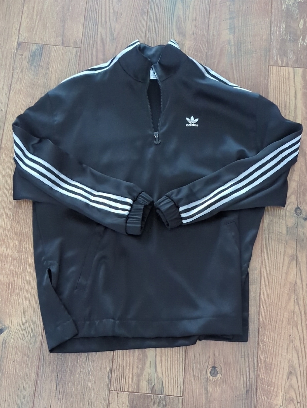 adidas Women’s Black Quarter Zip-Up Track Jacket with White Stripes